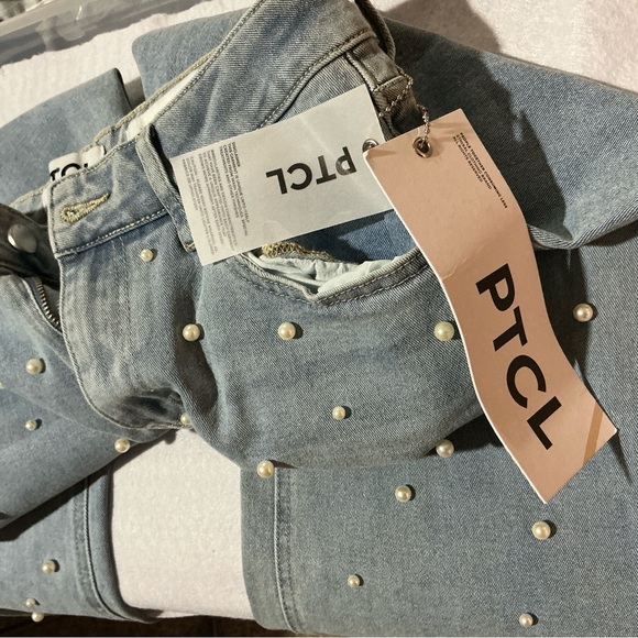 PTCL High Waist Faux Pearl Embellished Flare Leg Jeans Light Blue New 29 - Picture 13 of 13